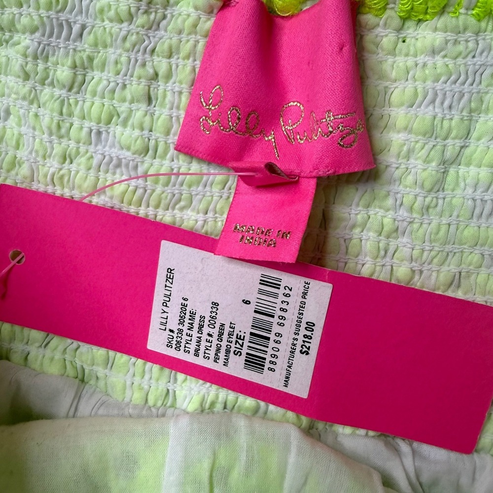 Lilly Pulitzer Briana Dress Womens 6 Pepino Green Mambo Eyelet Neon Mini NWT - Picture 6 of 11